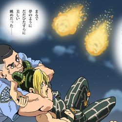 This is a pixiv picture whose title is 「君の名は。」の冒頭シーンに影響された徐倫ちゃんとウエストウッド.