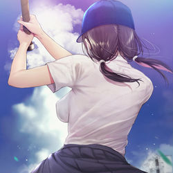 This is a pixiv picture whose title is 練習後、気になる男子が一人グラウンドに残って素振りしているのを～.