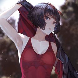 This is a pixiv picture whose title is 赤い水着.