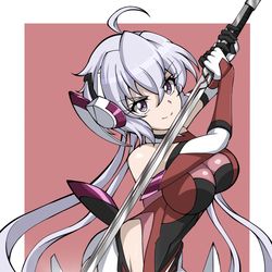 This is a pixiv picture whose title is 『雪音クリス✕天羽々斬』.