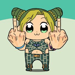 This is a pixiv picture whose title is ポプテピ方式のフィンガー『くたばりやがれ』をする徐倫ちゃん.