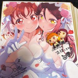 This is a pixiv picture whose title is 🍊🌸僕ラブで頒布するちかりこ色紙.