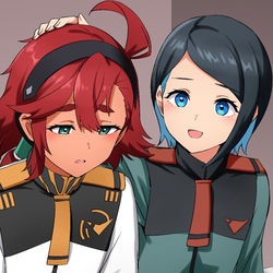 This is a pixiv picture whose title is しょんぼりスレッタとなでなでニカ姉.