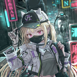 This is a pixiv picture whose title is girl in the neon city.