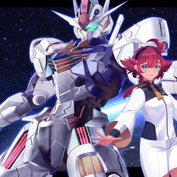 This is a pixiv picture whose title is This Witch Rides A Gundam.