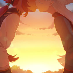 This is a pixiv picture whose title is 夕暮に染まれて.