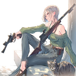 This is a pixiv picture whose title is Gun×Girl×Cat.