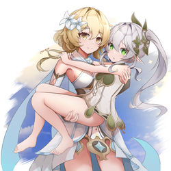 This is a pixiv picture whose title is 旅行者和纳西妲.