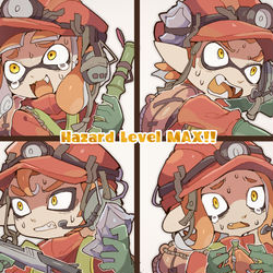 This is a pixiv picture whose title is サーモンランの激ヤバWAVEに立ち向かうアルバイターたち.