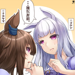This is a pixiv picture whose title is お互い頭のアクセサリーでしか認識してなさそうなゴルシとナカヤマ.