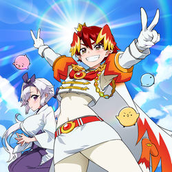 This is a pixiv picture whose title is イケメン女子と白髪の巫女.