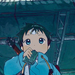 This is a pixiv picture whose title is Naota is trying to look cool :3.