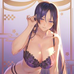 This is a pixiv picture whose title is 下着モデル「頼光さん」.
