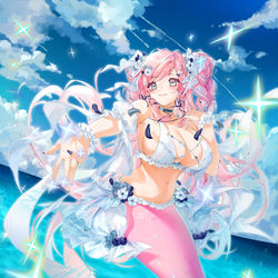 This is a pixiv picture whose title is 流るる優しき翠の歌姫.