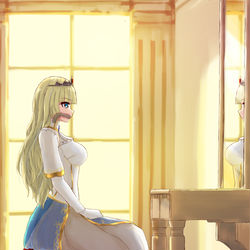 This is a pixiv picture whose title is 约稿19，女儿国中的乳胶公主：拘束无助的公主.