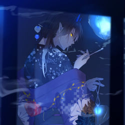 This is a pixiv picture whose title is 鬼火に導かれて.