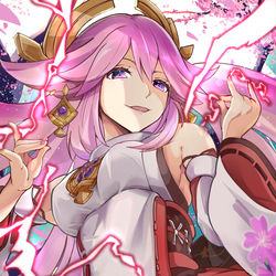 This is a pixiv picture whose title is 【原神】八重神子バチバチ.
