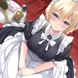 This is a pixiv picture whose title is 僕の事を知りつくしてるメイド兼彼女に全てのお世話をやられてしまう.