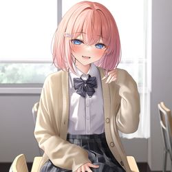 This is a pixiv picture whose title is ここ君の席だったの？ごめんごめん、お詫びに…♡.