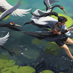 This is a pixiv picture whose title is 水鶴劍心/Calling of the Water Sword.