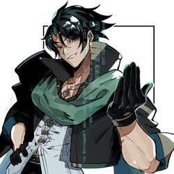 This is a pixiv picture whose title is 【skeb】黒髪イケメンさん.