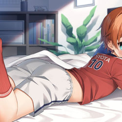 This is a pixiv picture whose title is 【Skeb】寝そべりサッカー少年.