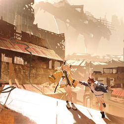 This is a pixiv picture whose title is ”混沌の街"の、よくある日常風景.