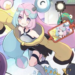 This is a pixiv picture whose title is 【ポケモンSV】手持ちと一緒にサムネ撮影するナンジャモ.
