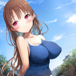 This is a pixiv picture whose title is 夏の日の川遊びでの妹のスク水.