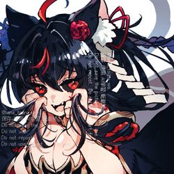 This is a pixiv picture whose title is 【skeb】ツインテール獣耳黒白目女子.