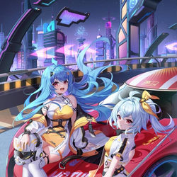 This is a pixiv picture whose title is B站赛博朋克风2233娘.