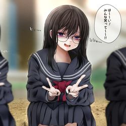 This is a pixiv picture whose title is 集合写真と隠キャな彼女.