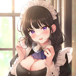 This is a pixiv picture whose title is 丸メガネとメイドさん.