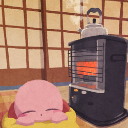 This is a pixiv picture whose title is 寒い日は　ストーブ前で　ぬくぬくと💤.