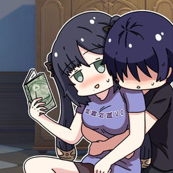 This is a pixiv picture whose title is 我家小傲娇（放浪者）跑去找莫娜鬼混了.