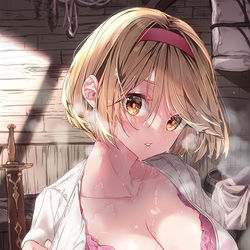 This is a pixiv picture whose title is 「汗かいちゃった」.