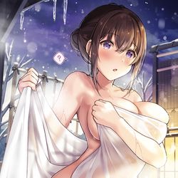 This is a pixiv picture whose title is 男湯に変わった瞬間に露天風呂に行ったら….