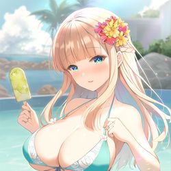 This is a pixiv picture whose title is 水着のお嬢様【冬コミ書店特典絵】.
