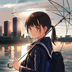 This is a pixiv picture whose title is 雨やんできたね傘.