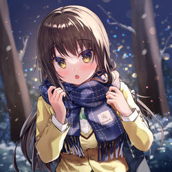 This is a pixiv picture whose title is 『マフラーありがと…///』.