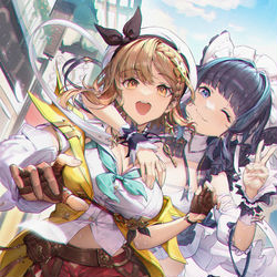 This is a pixiv picture whose title is 莱莎联动|猫猫和莱莎外出贴贴.