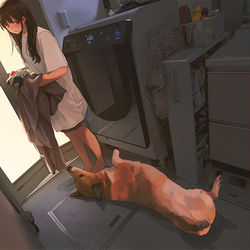 This is a pixiv picture whose title is お風呂掃除とかまってワンコ.