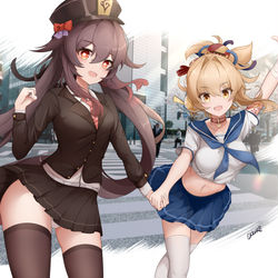 This is a pixiv picture whose title is 胡桃宵宫牵手手.