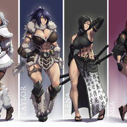 This is a pixiv picture whose title is Monster Hunters girls.