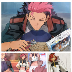 This is a pixiv picture whose title is フィギュアライズスタンダードのスレッタを組むグエル先輩.