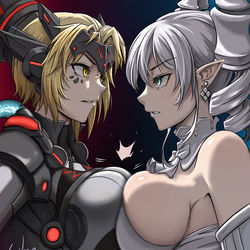 This is a pixiv picture whose title is 红坑大姐的对决.