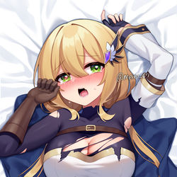 This is a pixiv picture whose title is 慢心勇者ちゃんのおっぱいマウスパッド.