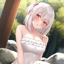 This is a pixiv picture whose title is ティッシュちゃんと水着温泉.