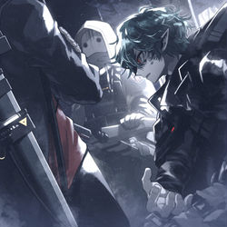 This is a pixiv picture whose title is 廃工場にて.
