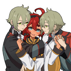 This is a pixiv picture whose title is 「スレッタ、迫られった…？」.